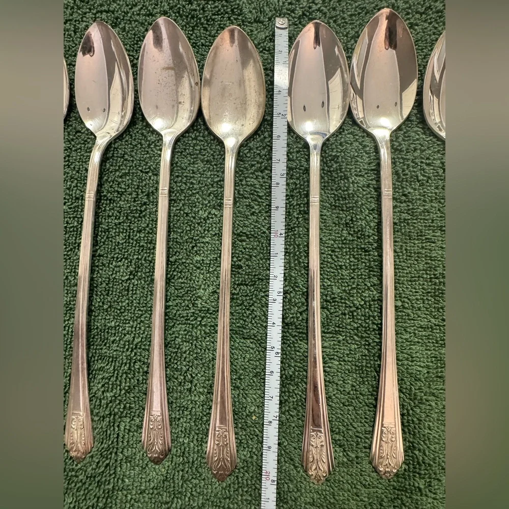 Vintage Royal Saxony silver plate 8” long slender spoons- set of 10